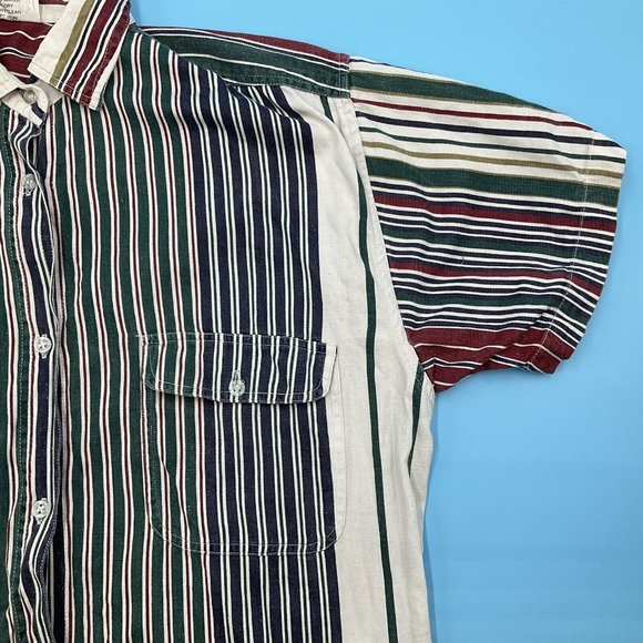Vintage Mic Stripe Button Short Sleeve Cotton Casual Shirt Chest Pocket Oman M - Picture 6 of 9